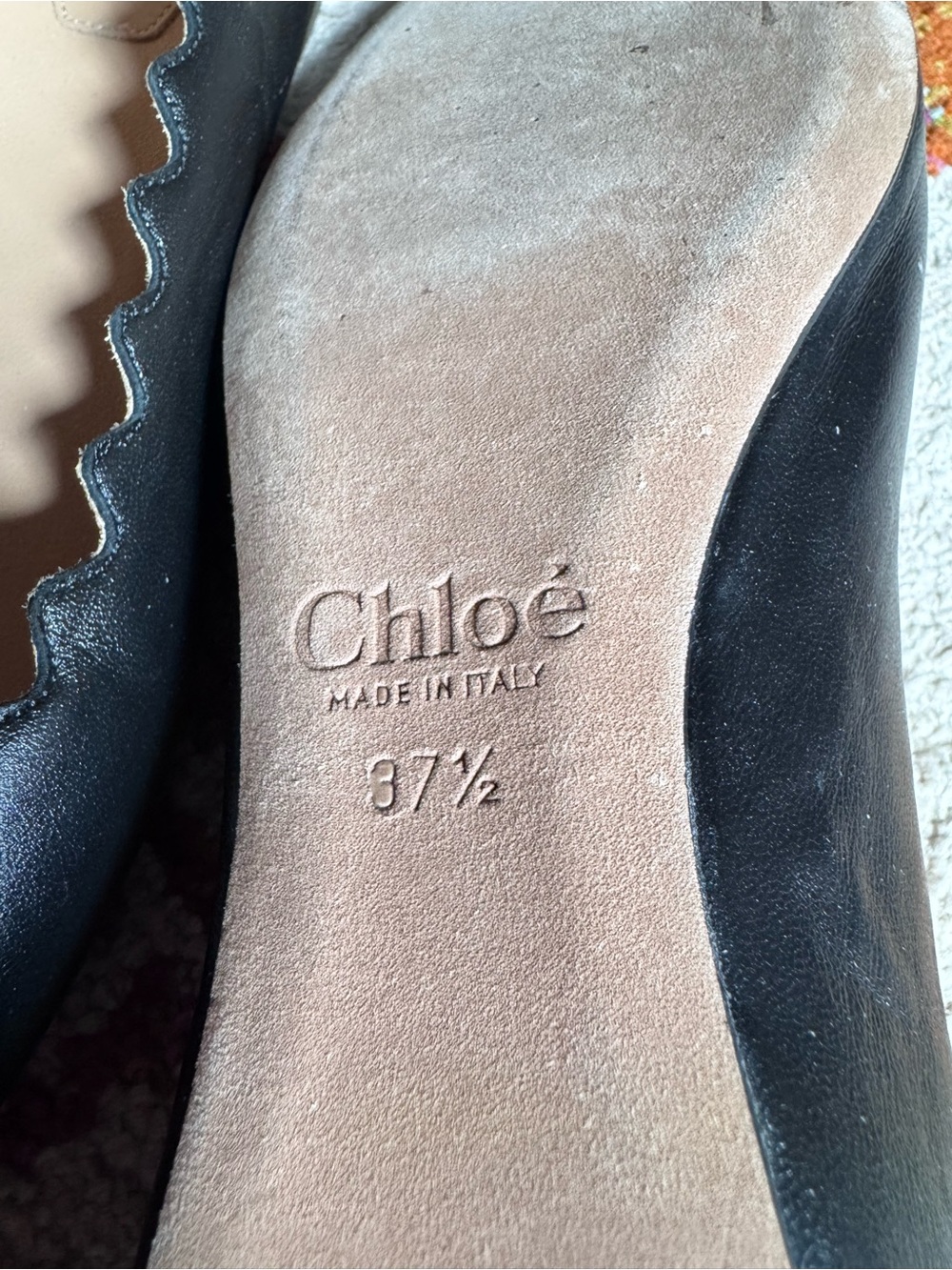 Chloé Lauren Black Leather Ballerina Scalloped Flat 37.5 (7-7.5) NWOT - Picture 4 of 6